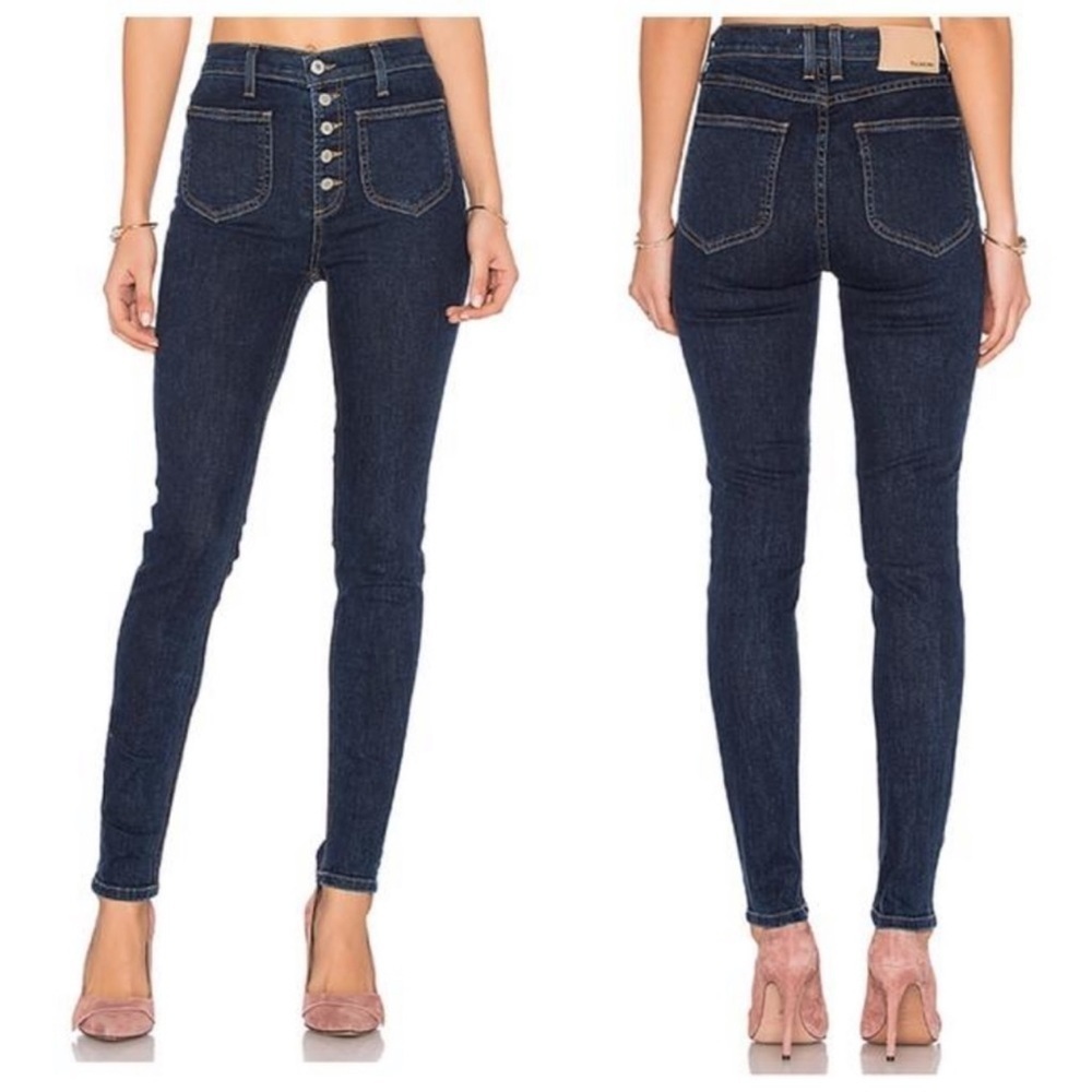 Tularosa Nora High Rise Button Fly Skinny Jeans Dark Wash 27 - Picture 2 of 12